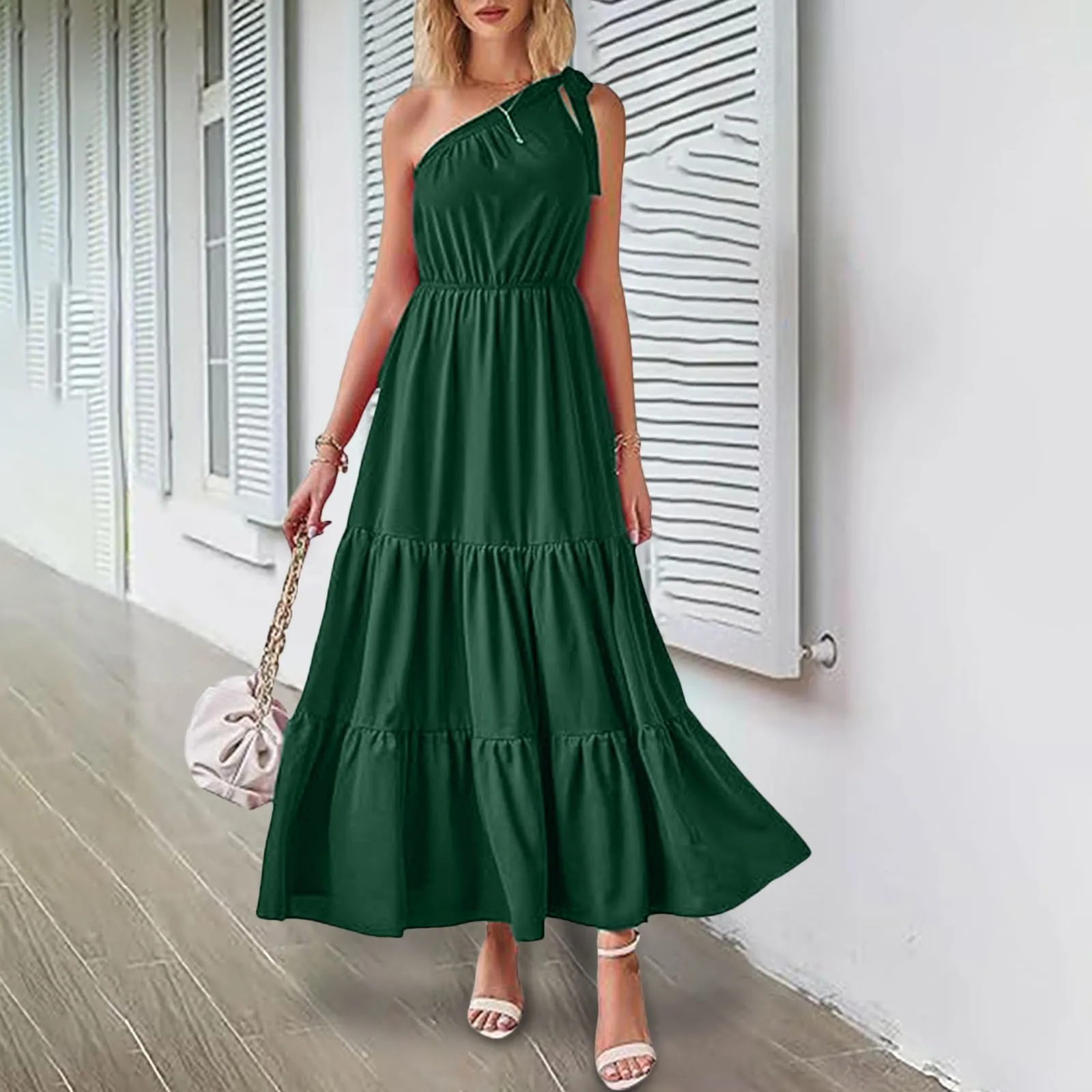 2024 Women'S Summer Dress Strappy Solid Color Suspenders Backless Dress Evening Party Flounce Boho Maxi Dress