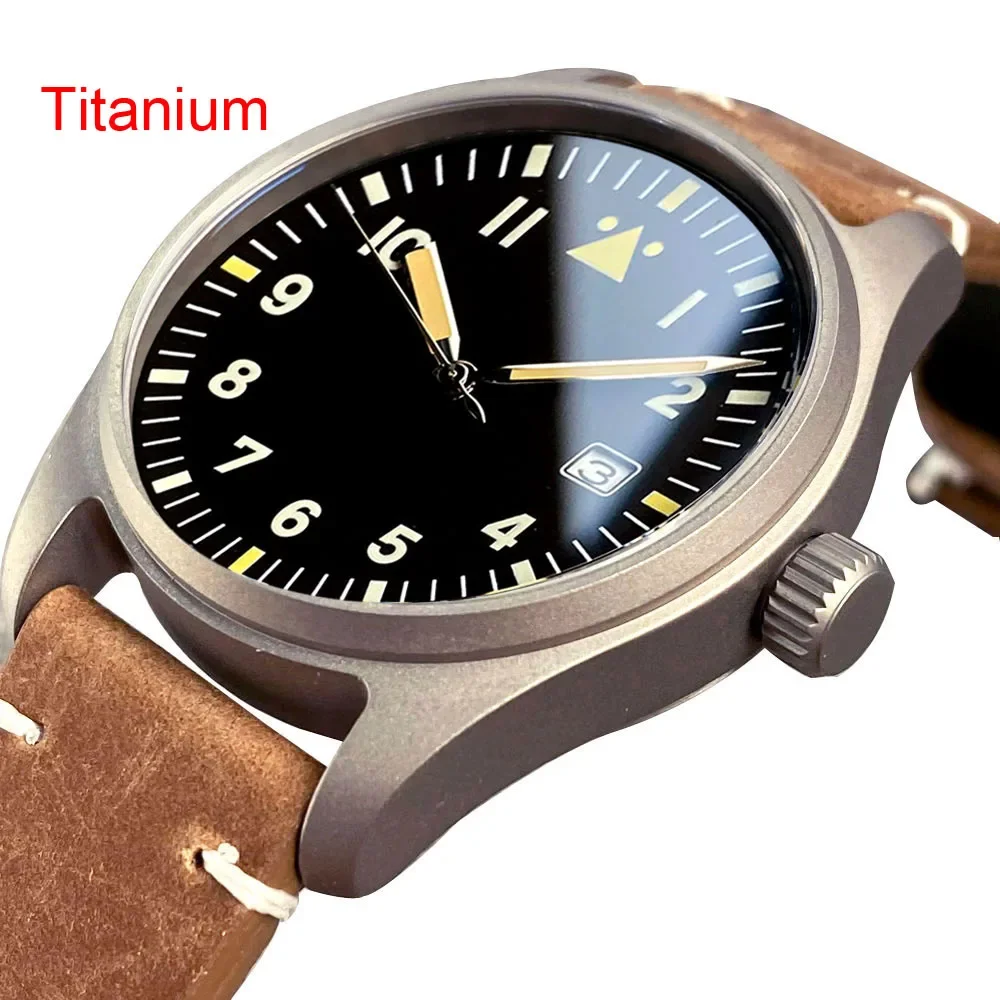 Licht 39mm Titan Uhr Saphirglas 20ATM Tauchen NH35A Automatische Pilot Business Männer Uhr Lederband Vintage Leuchtende