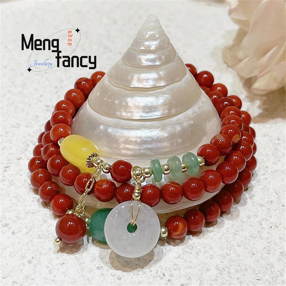 Natural Red Agate Retro Ethnic Style Jadeite Peace Button Strings Dongling Jade Simple Elegant High-grade Luxury Fashion Jewelry