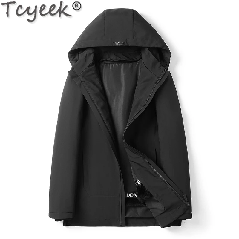 

Tcyeek Mid-length Warm Fur Jacket Men's Clothes Fashion Winter Coat Men Slim Fit Rabbit Fur Liner Parka Black Casual Trench Coat