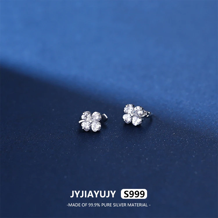 

JYJIAYUJY 100% полностью оригинальные серьги-Клипсы из чистого серебра S999 серьги-клипсы в форме четырехлистного клевера циркониевые модные ювелирные изделия подарок JYE164
