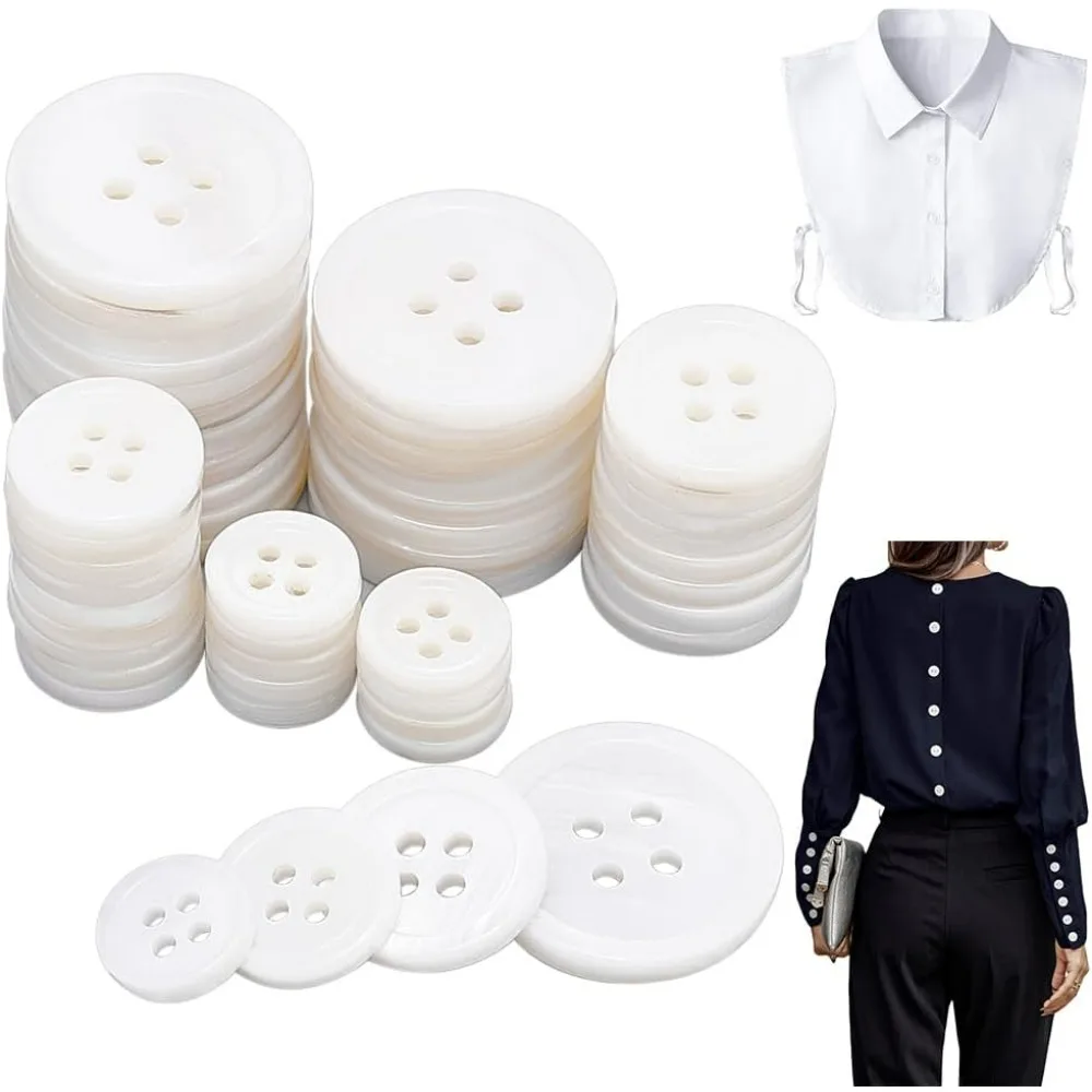 

120pcs Natural Shell Buttons with 4 Holes, 10/12.5/15/20mm Flat Round Suits Buttons DIY Handicraft Sewing Buttons for Blazer