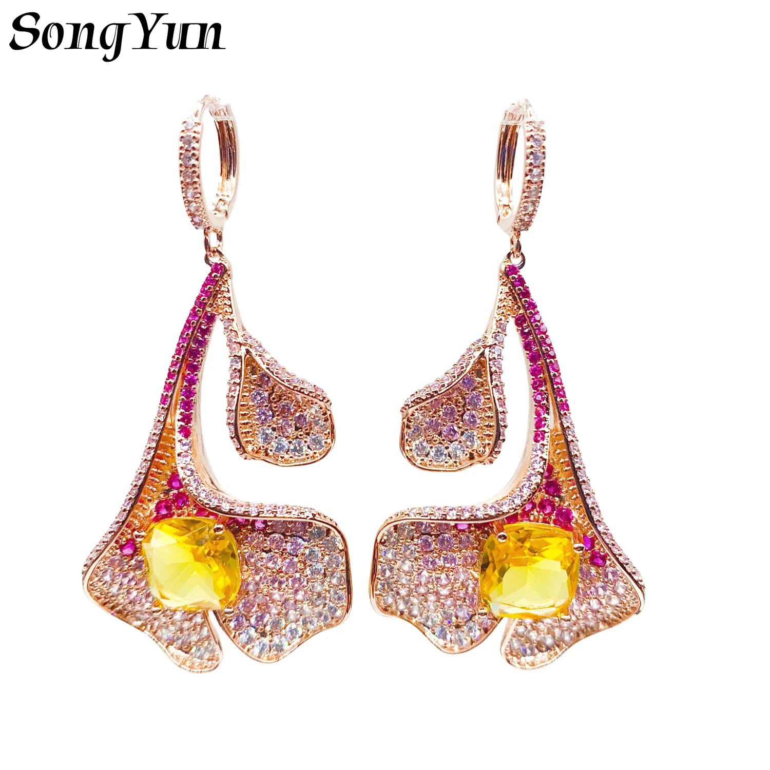 

Серьги-гвоздики SongYun Jewelry MHT из латуни с подвесками, инкрустированные цирконием 7А, позолоченные, вневременные, для женщин