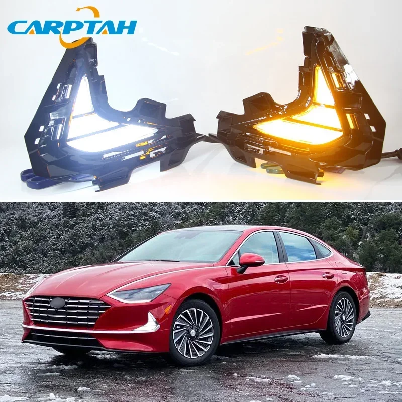 

Car DRL LED 12V Daytime Running Lamps For Hyundai Sonata 2020 Auto Daylights Yellow Turn Signal12V Car Foglamp