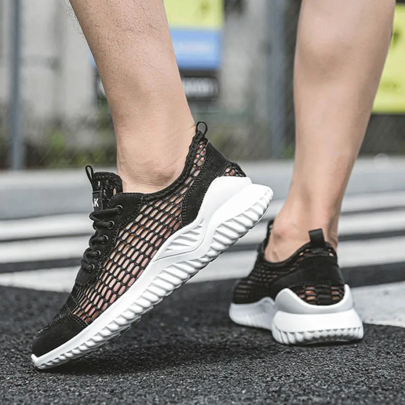 Oulylan 2025 Summer Big Mesh Breathable Sneakers Casual Hollow Lightweight Sports Shoes Men Lace Up Solid Color Running Footwear