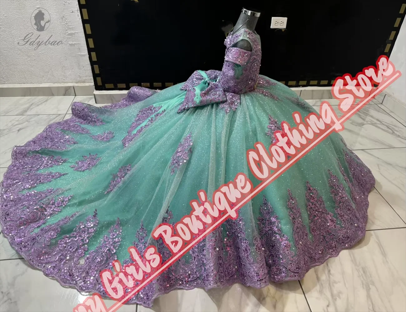 

Ceremonial Girl Dress Lavender Appliqué Bow Princess Official Event Wedding Birthday Banquet Party Dress