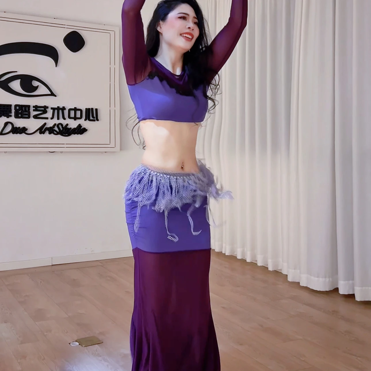 Traje de dança do ventre feminino malha manga comprida top + saia longa rabo de peixe sexy 2 peças conjunto de desempenho profissional de dança oriental