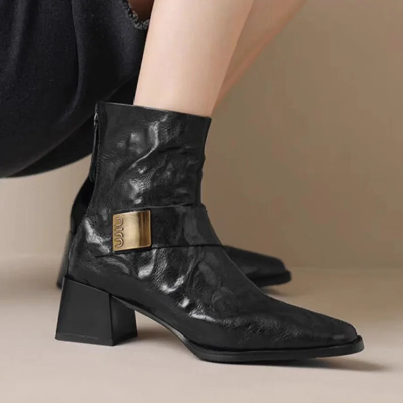 Botas de tornozelo feminino de alto olhar, botas elegantes com salto alto, dedo apontado, zíper nas costas, versátil e respirável, 2024