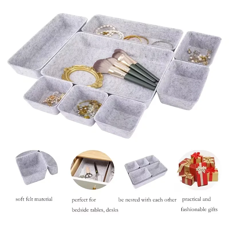 Drawer Felt Storage Box Soft Desk Drawer Organizer For Office Living Room Bedroom Dressing Table 8pcs Desktop Makeup Storage Hom