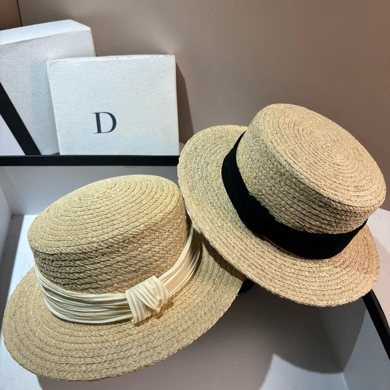 Natural Raffia Fedora Hat Summer Beach Sun Protection Wide Brim Sun Hat Women
