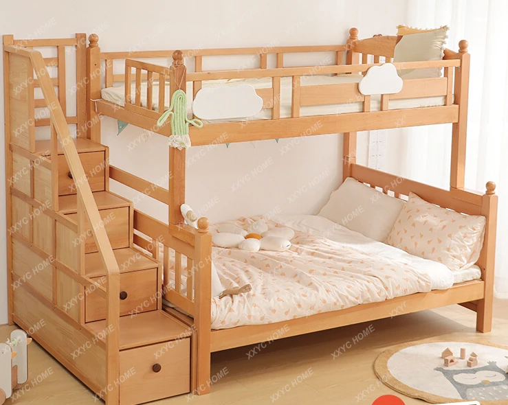 

Beech Bunk Bed Height-Adjustable Bed Double Layer up and down Mother and Child Bunk Bed Children's Cabinet Ladder Storage