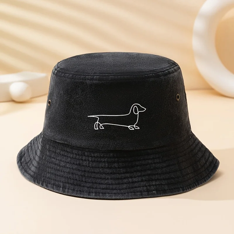 Ein modischer und vielseitiger Unisex-Fischerhut mit Dackel-Hundemotiv, leichter Outdoor-Bucket-Hat, Trucker-Fischerhut.