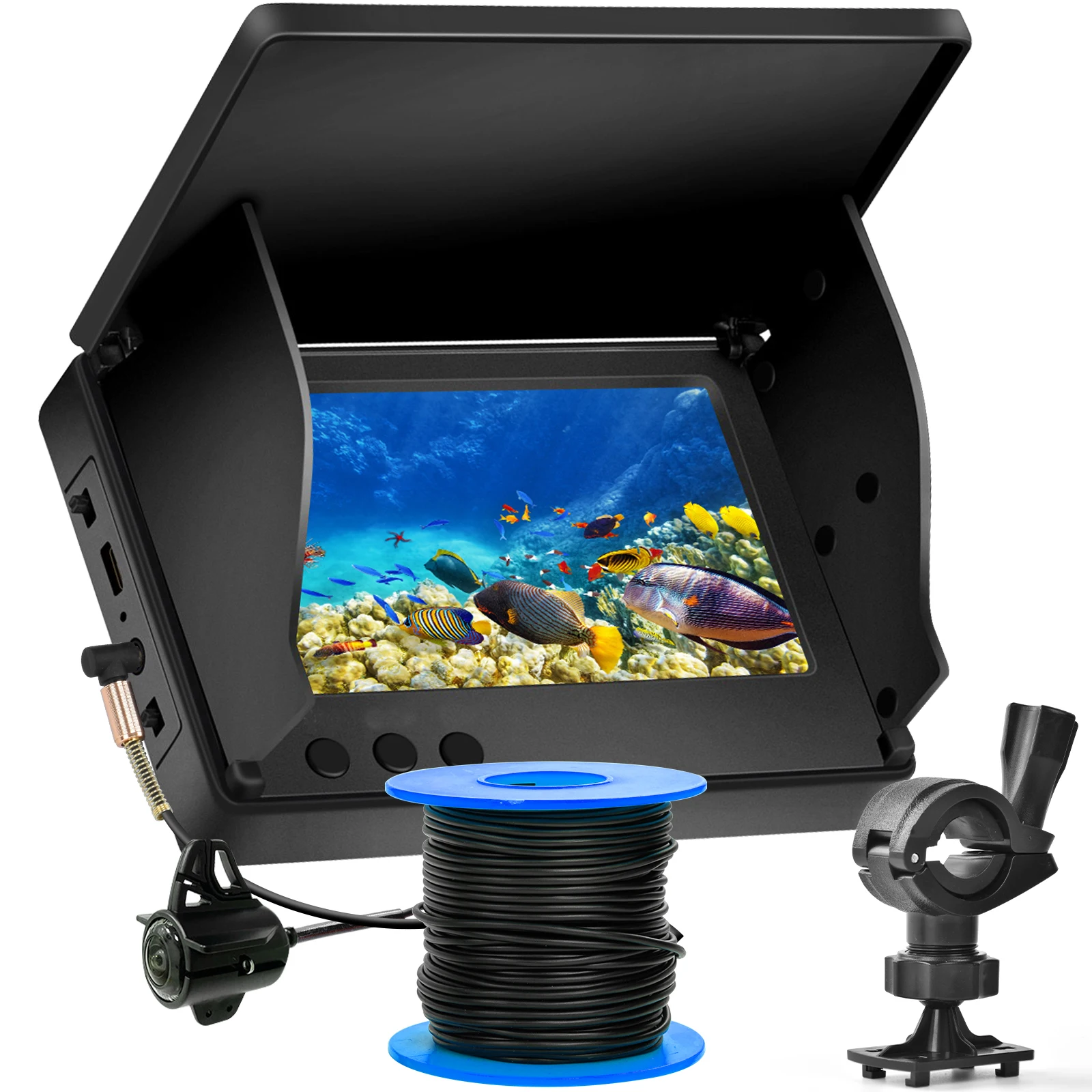 Underwater Fishing Camera 4.3in IPS Display Fish Finder 6 IR LED Wide-angle Infrared Night Vision Waterproof for Ice River Boat