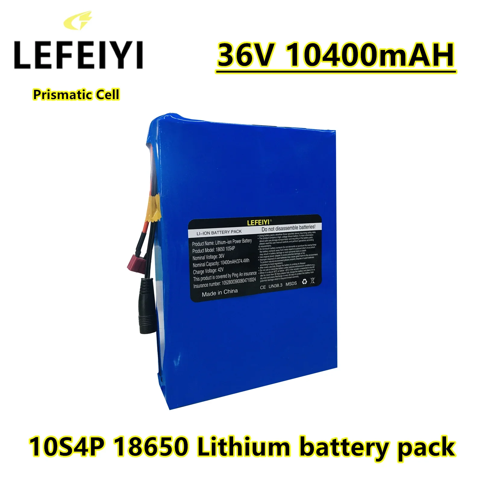 

36V 10S4P 10.4Ah Battery Pack 1000W High Power Battery 18650 Lithium Battery Pack Ebike Electric Bicycle BMS T-Plu