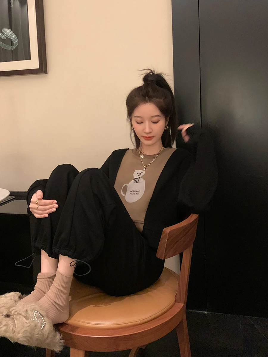 

Casual Cartoon Hoodie Set Women's Autumn Winter New Small Size Two-piece Trendy Cotton Faion Set for Young Women 8-25