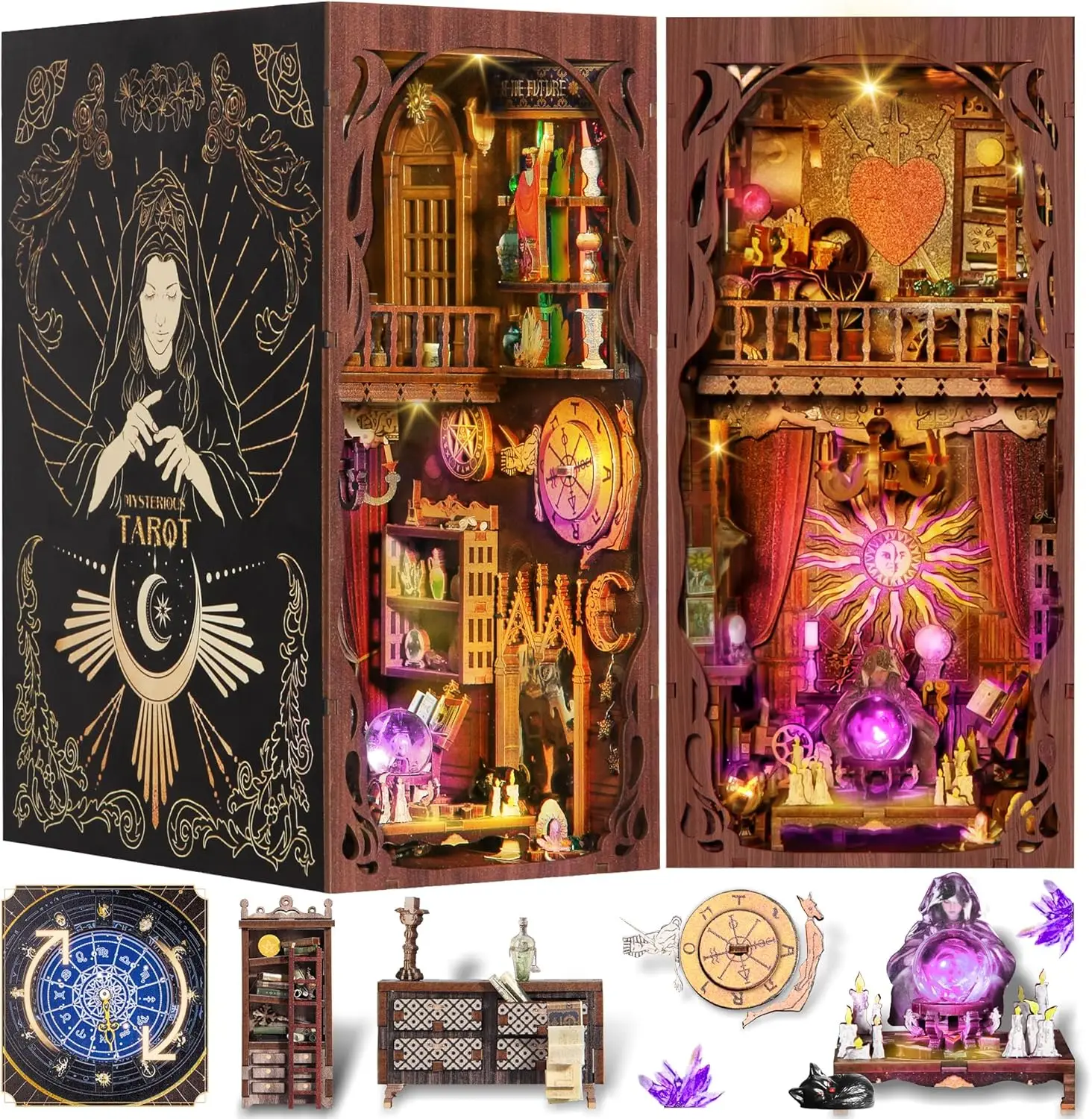 

Набор для самостоятельной сборки книжной полки-укрытия с LED-подсветкой, 3D деревянный пазл для взрослых и подростков, подарок на тему Таро