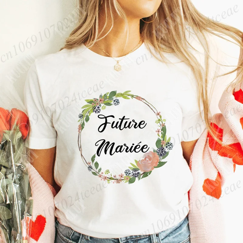 Flower Crown Team Bride T-shirt French Bridal Wedding Tops Girls Single Farewell Bachelorette Party Tee EVJF Future Bride Tshirt