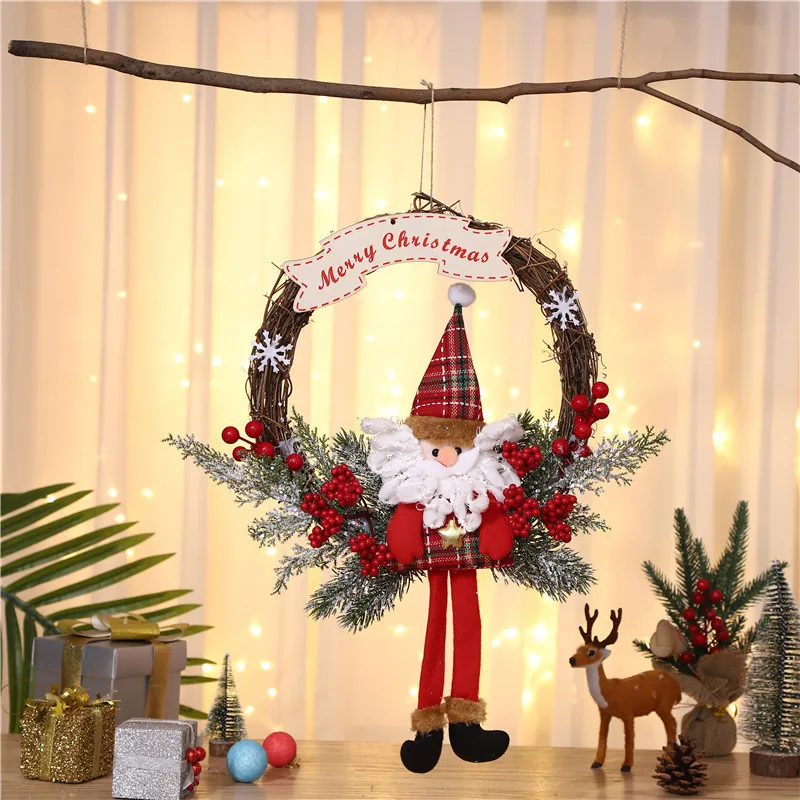 

2023 Christmas Snowman Garland Doll Wreath Christmas Decoration for Home Door Tree Hanging Christmas New Year Party Supplies