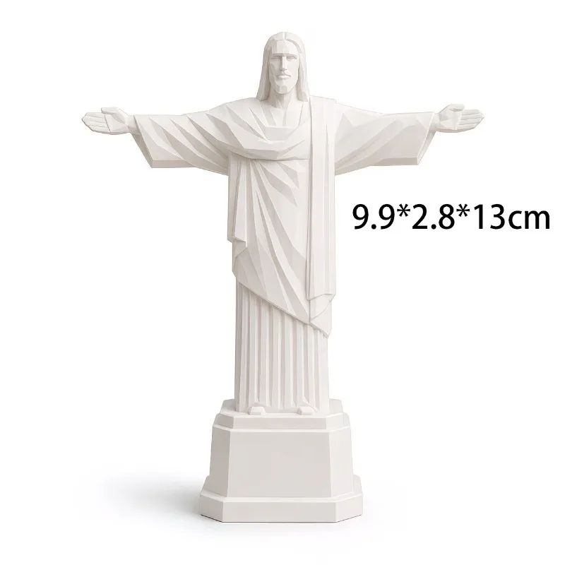 Christ The Redeemer 3D Printed Statue Geometric White Jesus Figurine Mini Sculpture Desktop Ornament Faith Decor