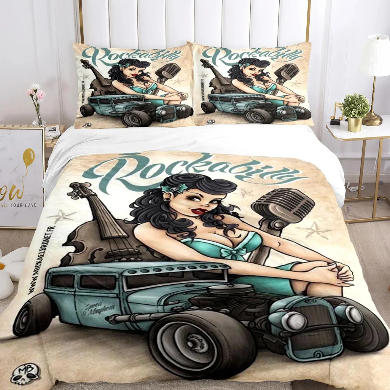 

Rockabilly Hip Hop Music Duvet Cover Comforter Bedding sets Soft Quilt Cover and Pillowcases for Teens Single Double Queen King