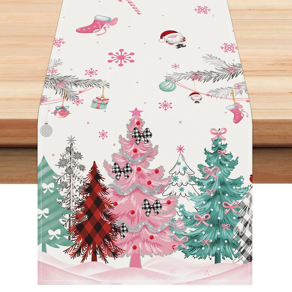 

Merry Christmas Table Runner Xmas Trees Snowflakes Pine Branch Winter Holiday Dresser Scarves Kitchen Dining Home Party Decor