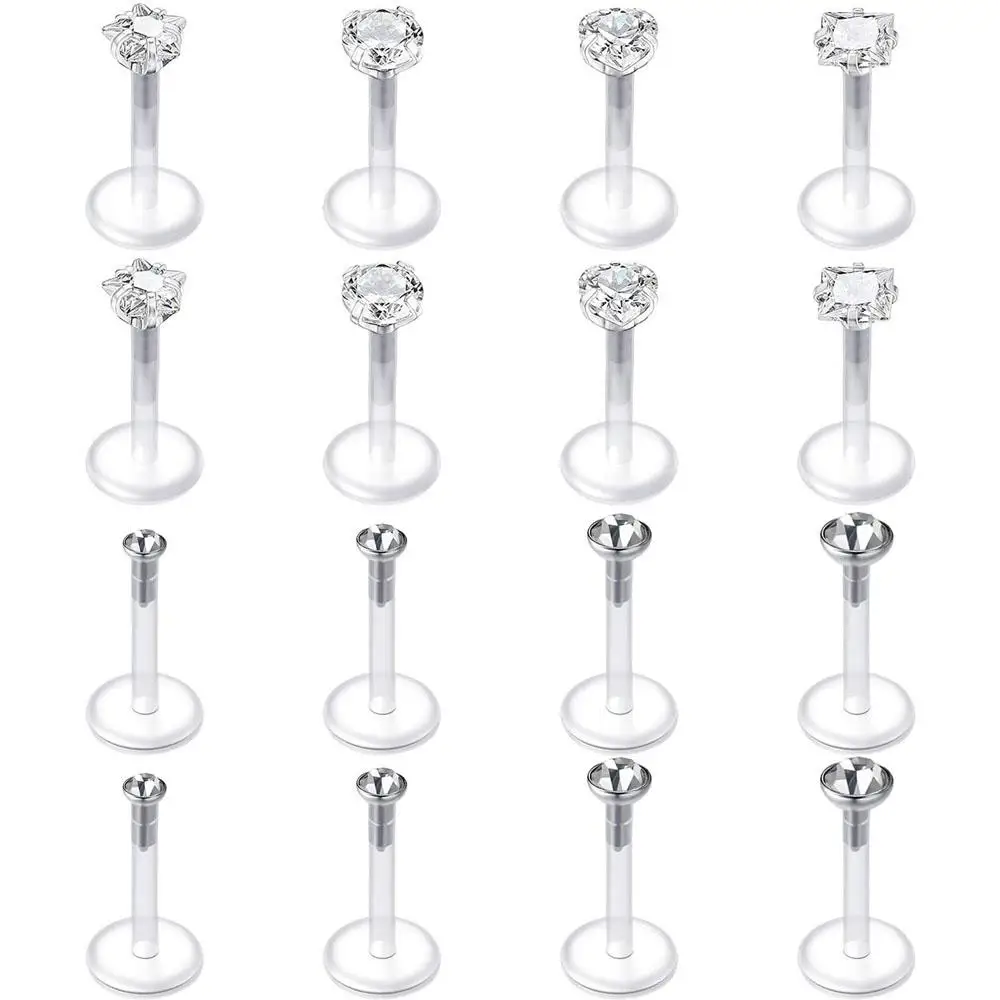 1/16Pcs Set Tragus Earrings Lip Rings Labret Studs Cartilage Helix Earrings Flexible Clear Bar Piercing Retainer for Women Men