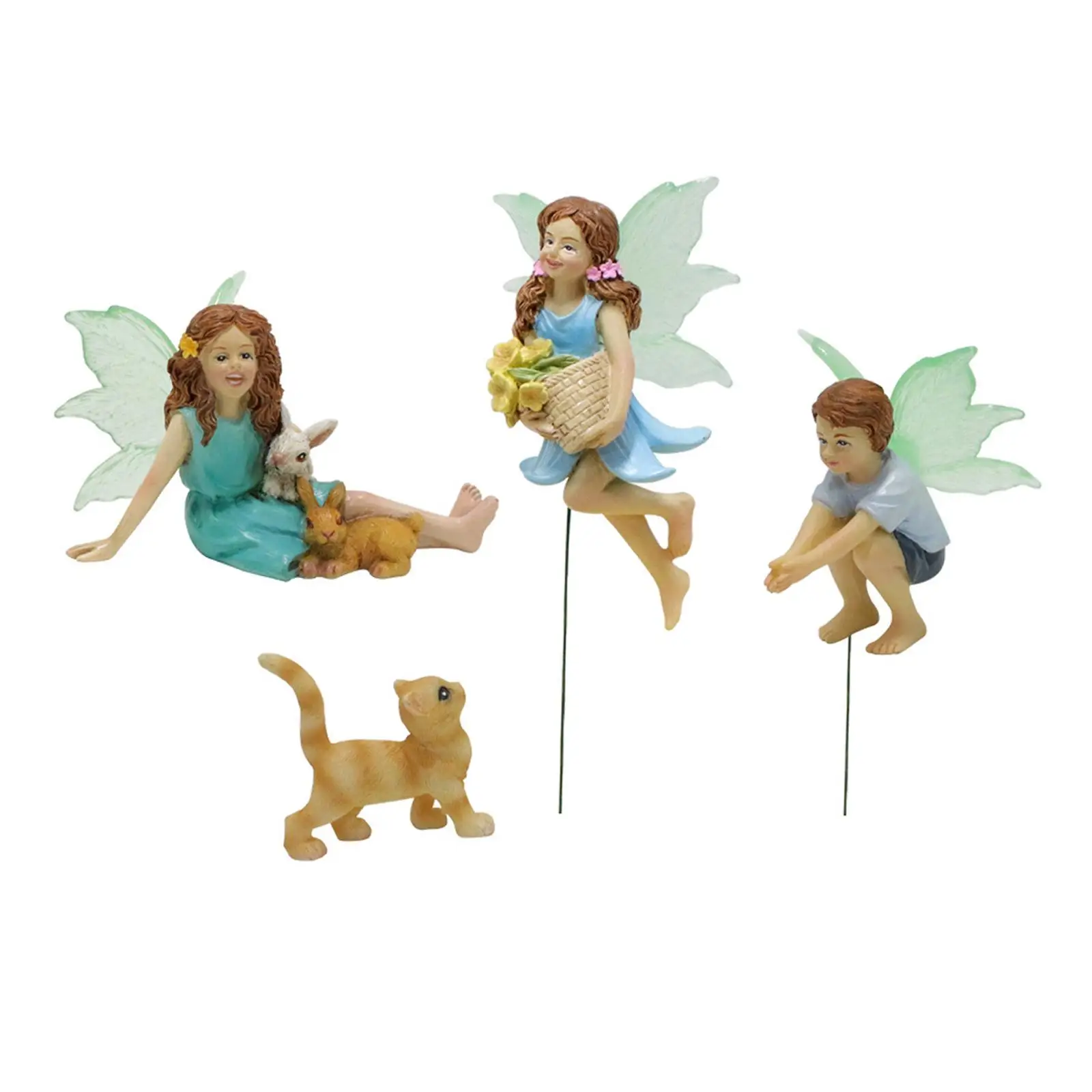 

4PCs Miniature Figures Resin Mini Garden Statues Sculpture Sign Lights in The
