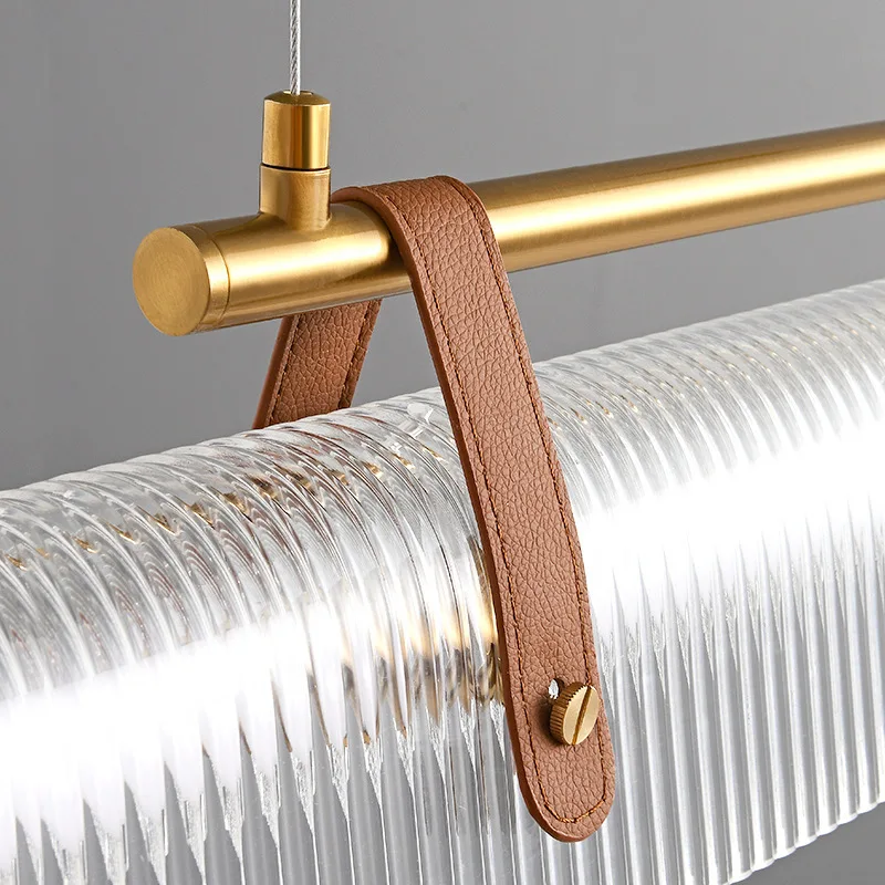 الشمال الحد الأدنى قلادة أضواء الحديثة الفاخرة شريط طويل الاكريليك الجلود LED مصابيح معلقة مطعم دراسة قاعة المعارض زن #6