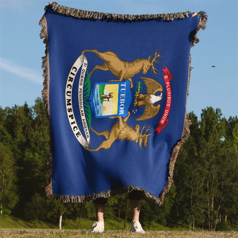 Aertemisi Michigan United States of America Jacquard Fringed Woven Throw Blanket