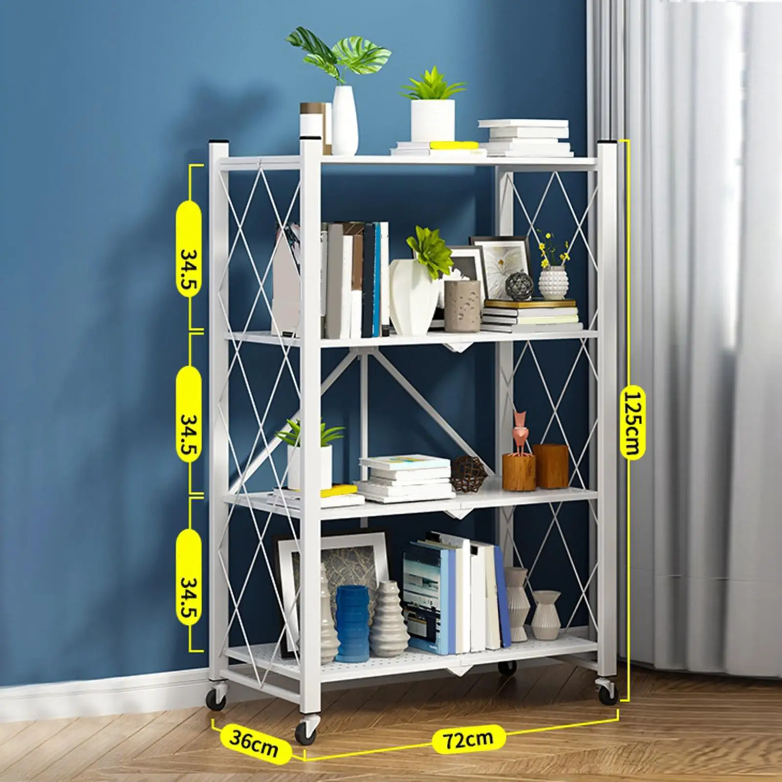 Foldable Bookshelf Book Case Corner Shelf Organization Cart Free Standing Kitchen Cart with Caster Wheels for Living Room - view 5