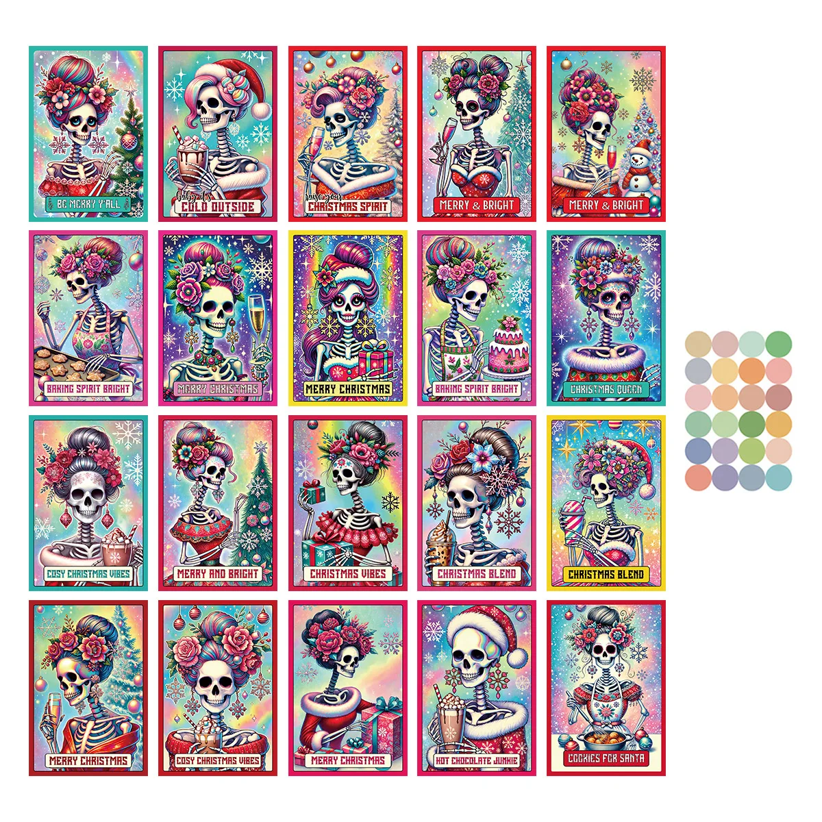 20pcs Colorful Skeleton Tarot Card Sign Poster Wall Collage Kit Room Home Decor,Merry Bright,Mini Postcard Gifts,Christmas Decor