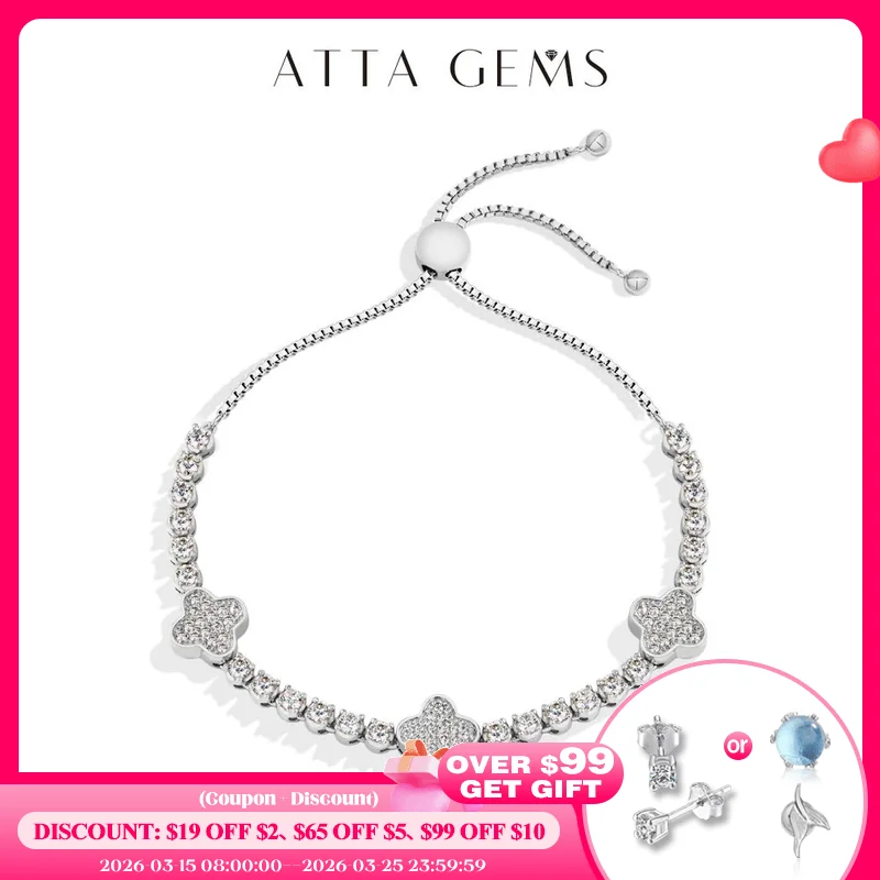 

ATTAGEMS Flowers Moissanite Bracelet for Women S925 Silver Adjustable Tennis Bracelets 18k Gold Plated Elegant Fine Jewelry Gift