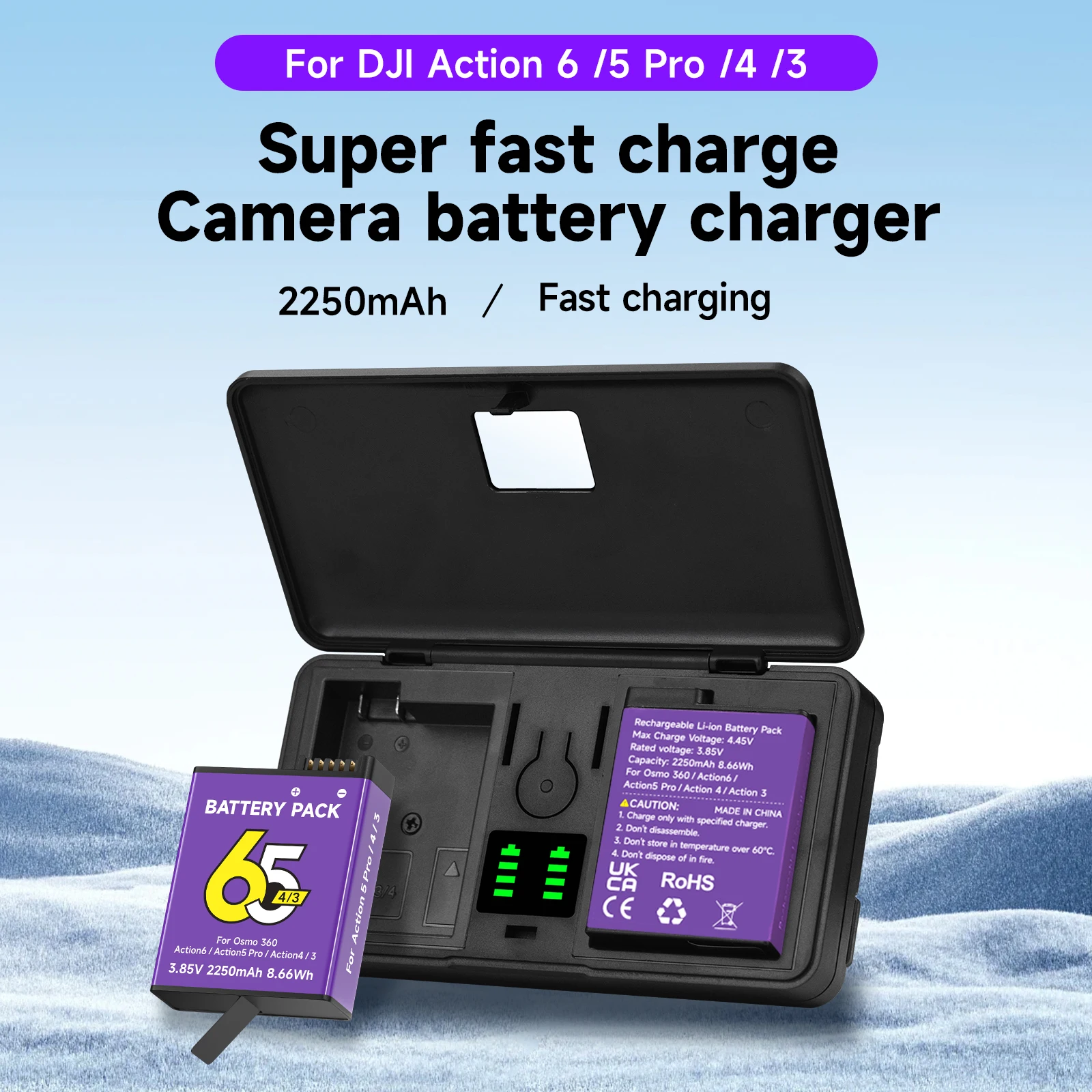 Bateria PALO 2250mAh do DJI Osmo Action 5Pro 4 3 6 z ładowarką i etui, akcesoria do kamer sportowych DJI Action 3 Action 4 — zdjęcie produktu 2