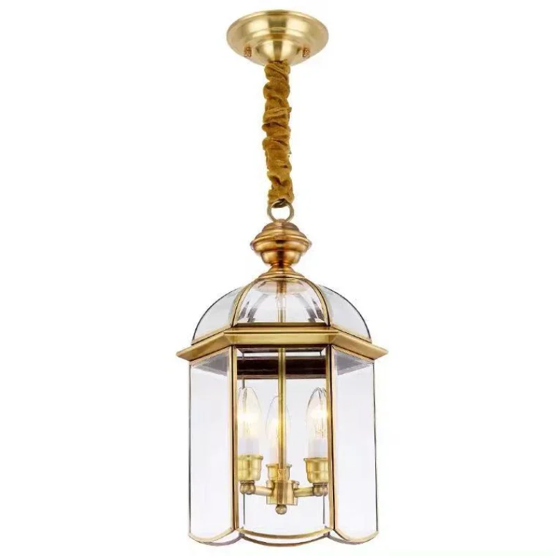 Vintage Luxury All Copper Pendant Lamp European Style Living Room Decoration Lamp Creative Restaurant Kitchen Island Lighting