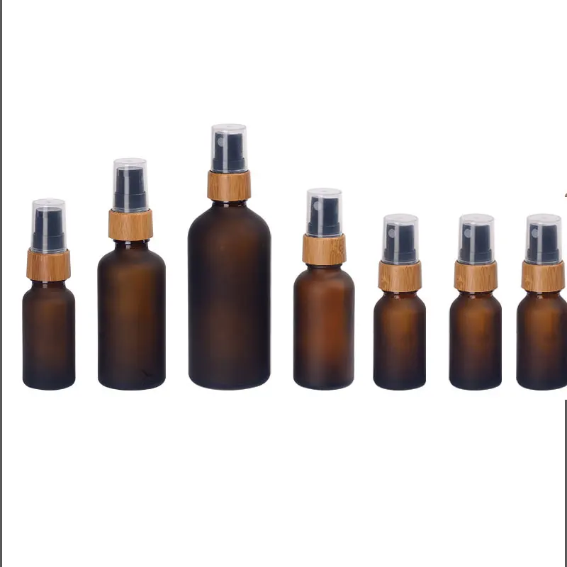 5ml 10ml 15ml 20ml 30ml 50ml 100ml Best Welcome Fashion Amber Frosted Glass Essential Oil Spray Mist Bottle With Bamboo Sprayer