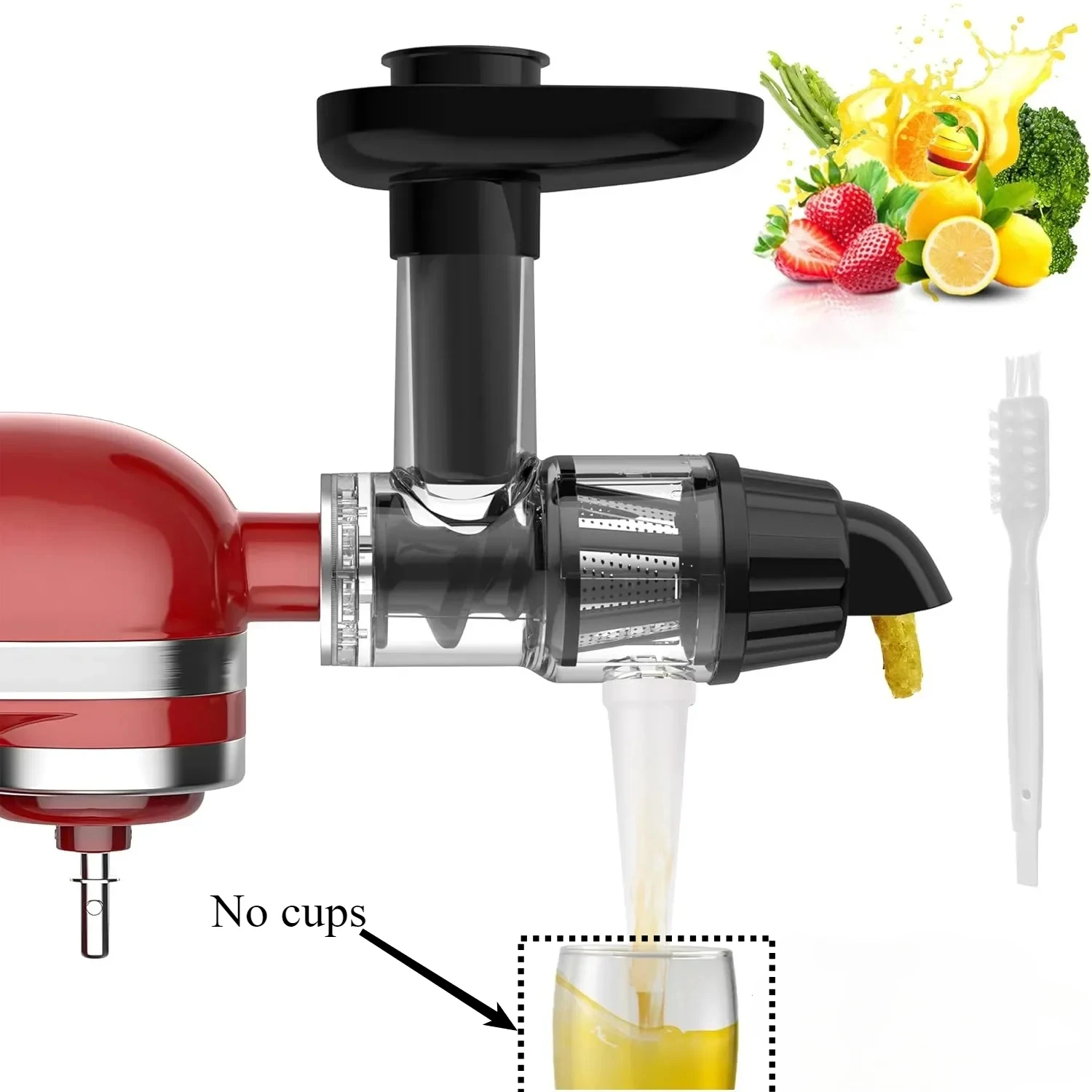 Masticating Juicer Attachment for KitchenAid Stand Mixer, Slow Juicer Attachment with Silicone Tube and Cleaning Brush