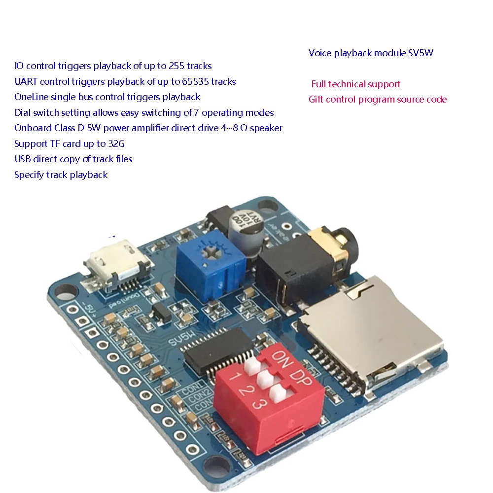 Voice Sound Playback MP3 Player Module UART I/O Trigger Class D Amplifier Board 5W 8M Storage DY-SV8F SD/TF Card for Arduino