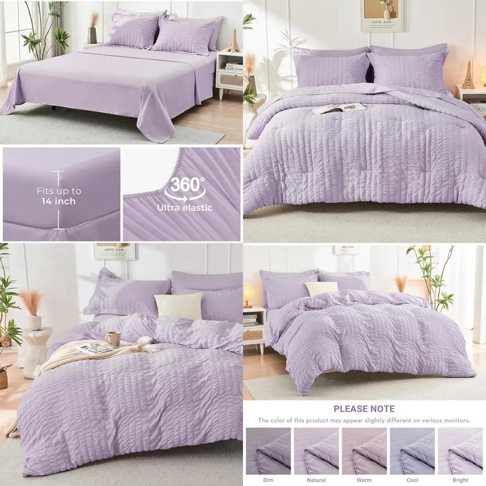 

Комплект одеял California King Seersucker из 7 предметов: всесезонное роскошное постельное белье с простынями, наволочками и шамс