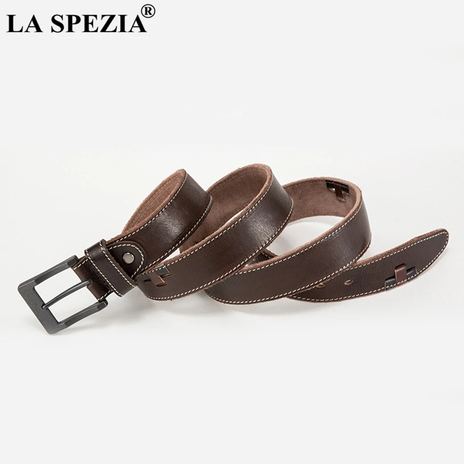 LA SPEZIA Pin Buckle Leather Belt Men Coffee Classic Accessories Belt Male Square Vintage Genuine Leather Cowhide Brand Belt