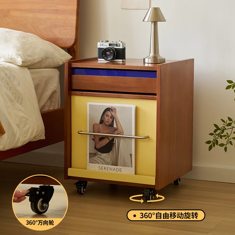 

Wood is a Bauhaus solid wood bedside table, household locker, living room removable side color matching bunk