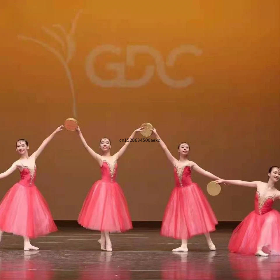 

Red Long Ballet Tutu Dress Kids Girls Adult Women Romantic Tutu Contemporary Dance Ballerina Dress Costumes Ballet Dress Girls