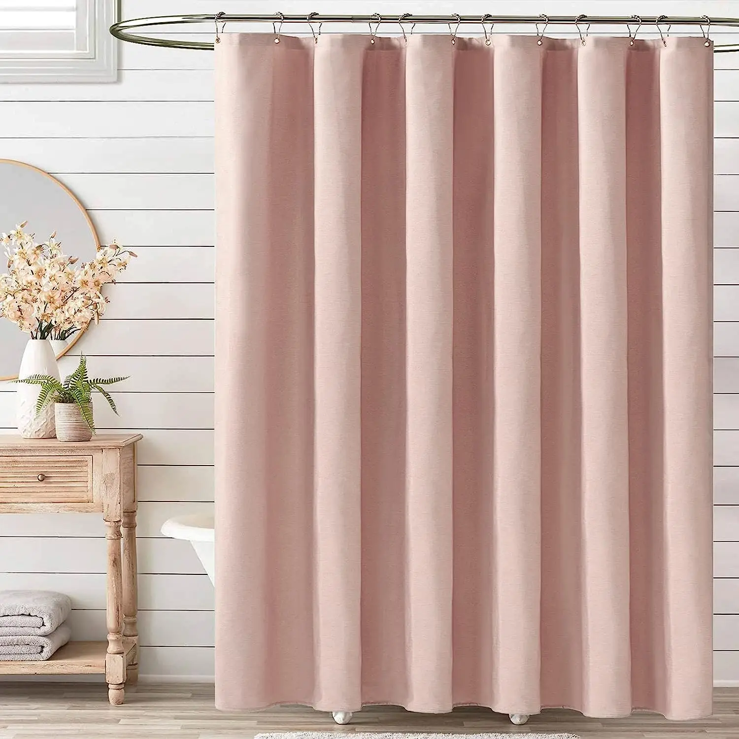 Luxury Linen Shower Curtain with Silver Metal Hooks Bathroom Waterproof Thick Fabric Bath Curtains Bathtub Large Bathing Cover