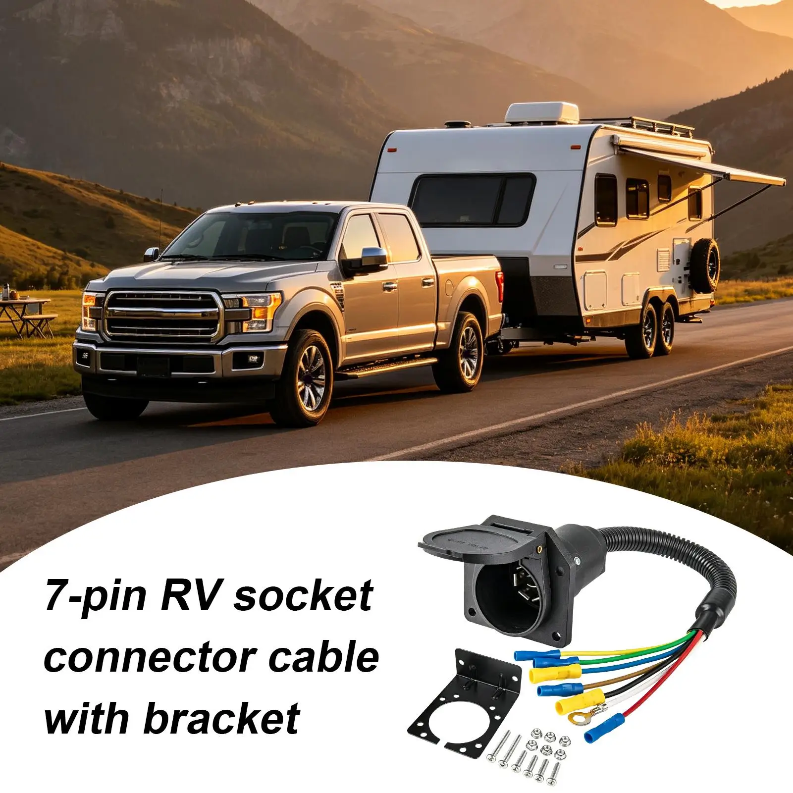 7-Pin RV Trailer Light Connector Socket 7Pin Wiring Harness Connector With Mounting Bracket Quick Conversion Trailer WireAdapter