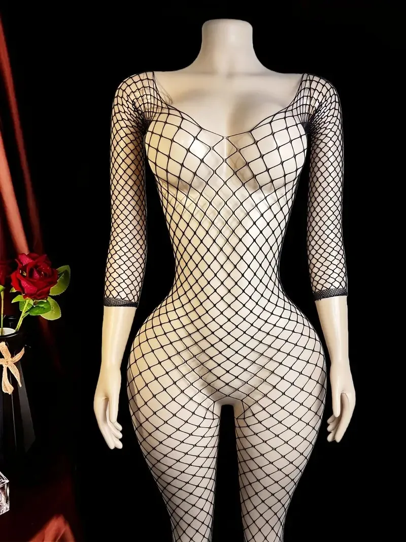 Fishnet Hollow Bra Sets Erotic Crotchless Lingerie Women Mesh Short Sleeve Teddy Bodystockings Sexy Off Shoulder Underwear Set