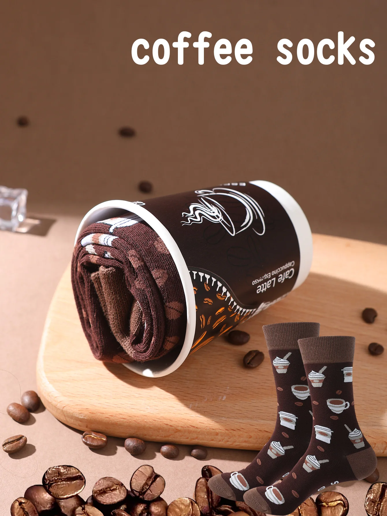 1 Pair of Mid-Calf Men's Socks, Novelty and Interesting Coffee Cup Gift Box Socks, Fashionable Style, Comfortable and Breathable, Suitable for Friends and Lovers, Party Casual Novelty Gifts for Valentine's Day, Christmas and New Year, Same Style for Men and Women, Autumn and Winter Style, Cute and Interesting Socks for All Seasons