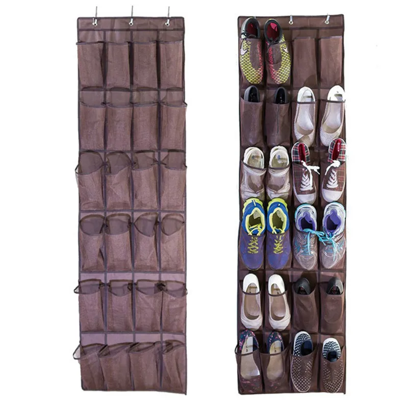 24 Pocket Non Woven Hanging Storage Bag Door Holder Home Shoes Organizing Bag with Hooks Space Saver Shoes Hanging Bag