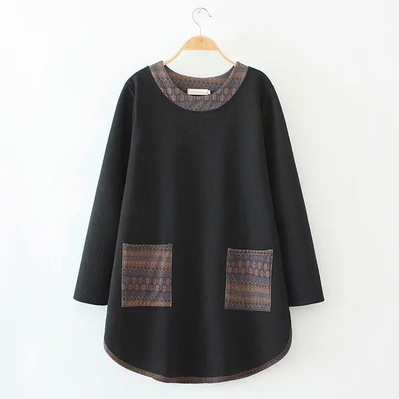 Autumn Winter Fashion Plus Size Vintage Loose T-shirt Women Long Sleeve Casual Ethnic Style Lady Tops All Match Female Clothes