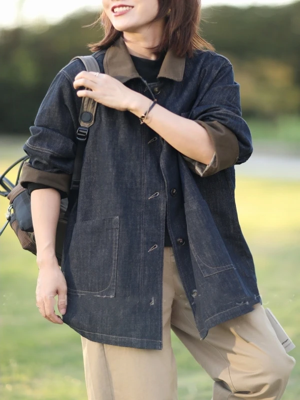Authentic Spring 2026 Stylish Collared Mid-Length Denim Jacket Versatile Fashionable Women's Top Quality Material Straight Hem