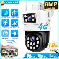 4K 8MP Dual Lens 4G PTZ Security Camera Dual Screen Auto Tracking Outdoor Wireless Surveillance IP Camera Color Night Vision