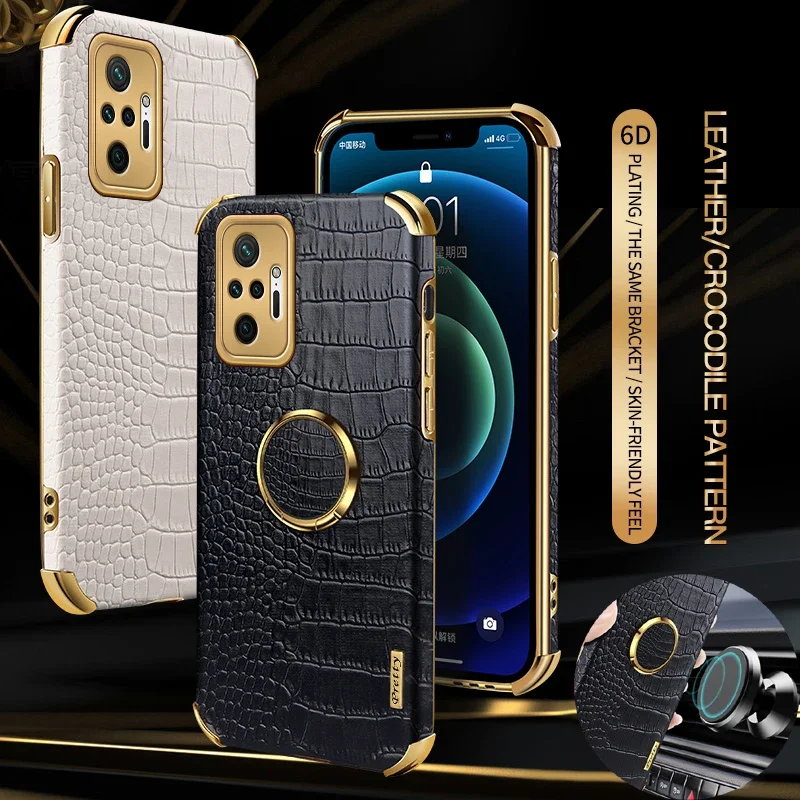 Кожаный мягкий чехол с магнитным кольцом-подставкой для Redmi Note 10 Pro Max 10S 10T 5G 4G с покрытием из крокодилового узора